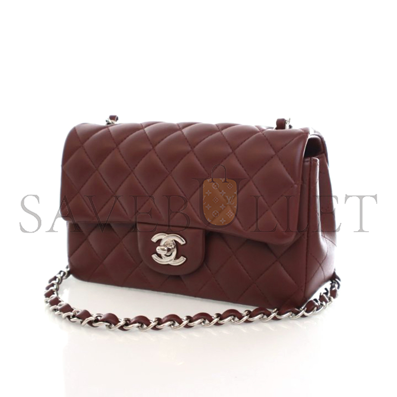 CHANEL MINI CLASSIC FLAP BAG BURGUNDY LAMBSKIN A01116 (20*13*6cm)